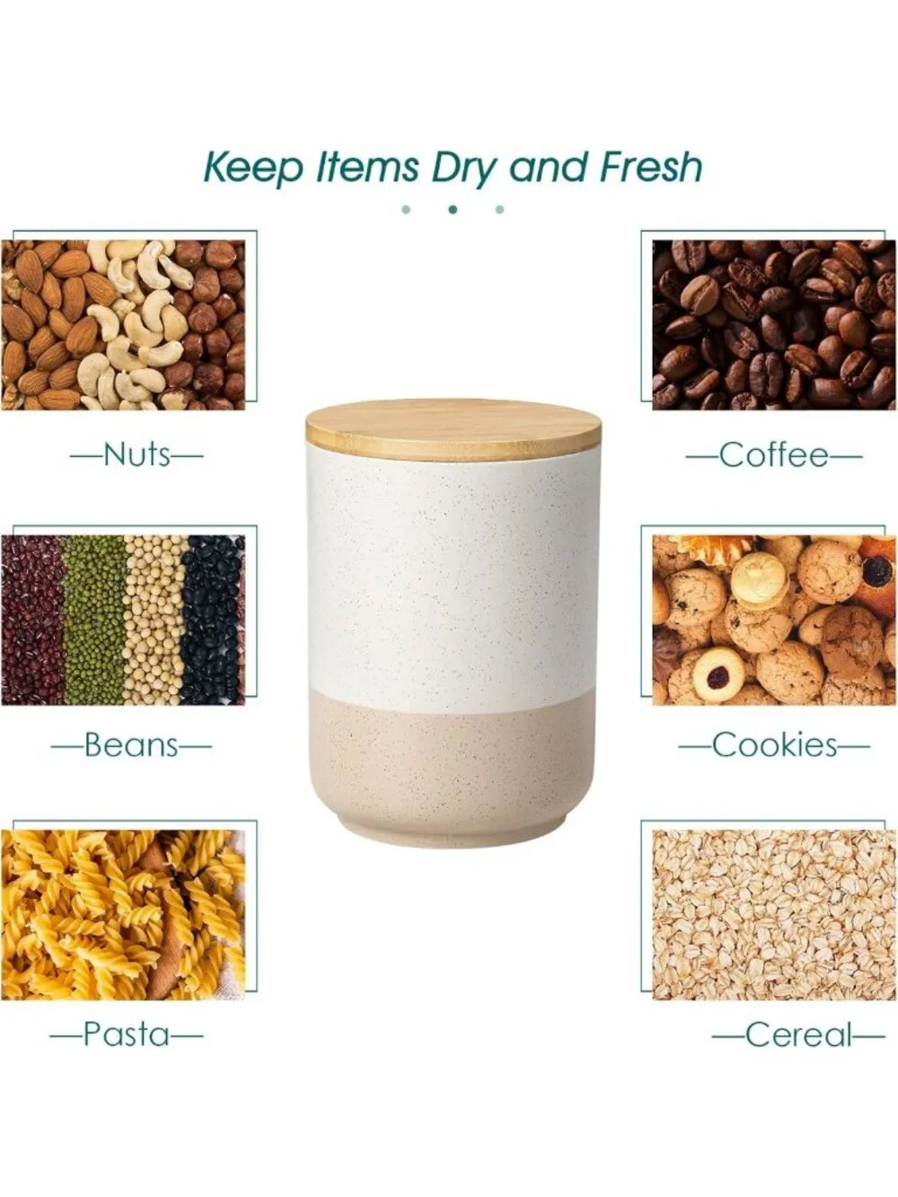 Large Ceramic Canister Set with Airtight Wood Lids - 2-Piece Kitchen Storage